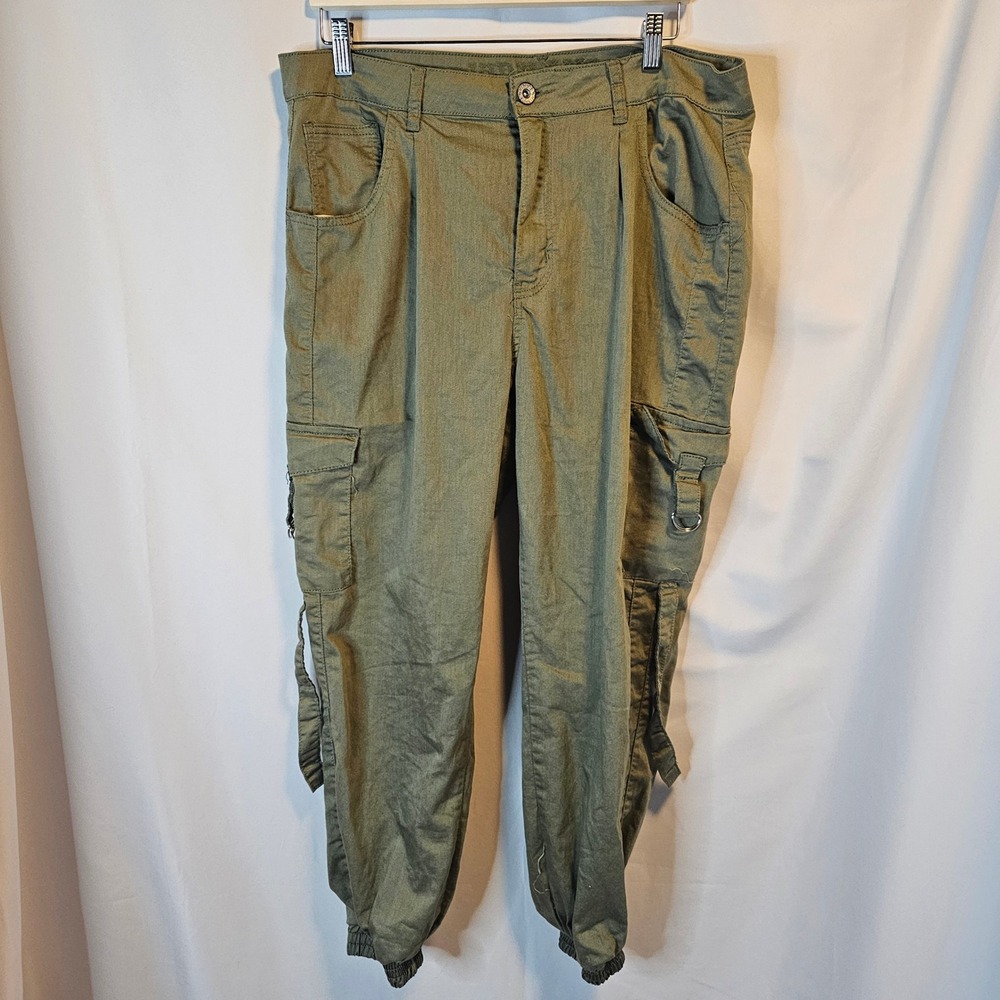 VIP Jeans Womens Olive Green Cargo Jogger Pants High Rise Utility Twill Sz 15/16